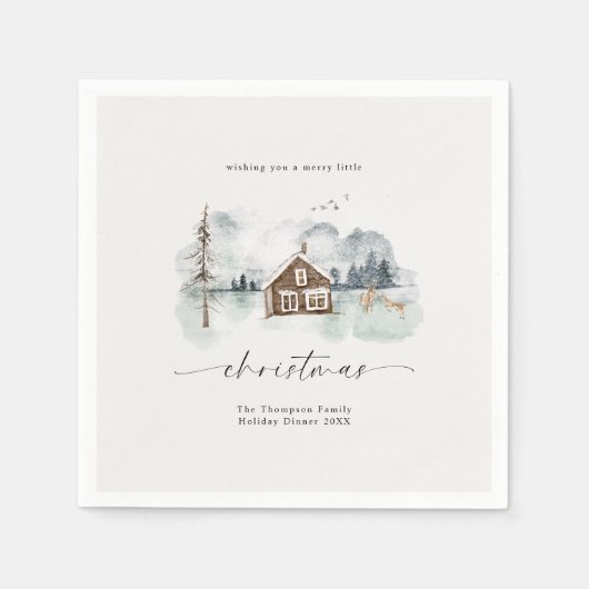 穏やかな冬の風景のクリスマス スタンダードカクテルナプキン (正面)