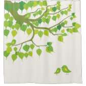 穏やかな北欧の森:鳥と夏離れの シャワーカーテン (正面)