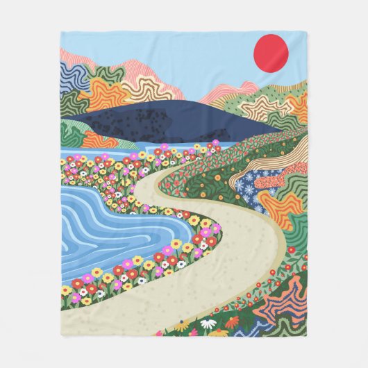 穏やかな地平線 フリースブランケット (正面)