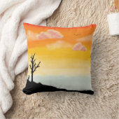 穏やかな夕日のシルエット – ミニマルな風景 クッション (ブランケット)