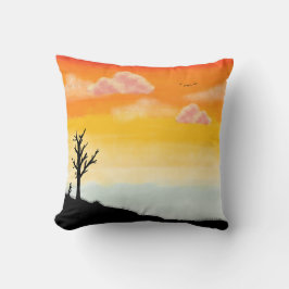 穏やかな夕日のシルエット – ミニマルな風景 クッション