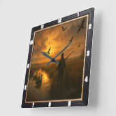 穏やかな夕日のハンター スクエア壁時計 (傾斜)