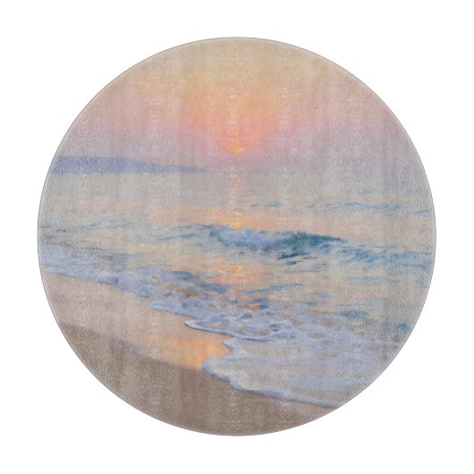 穏やかな夕日のビーチの輝き カッティングボード (正面)
