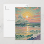 穏やかな夕日の波 ポストカード (正面/裏面)
