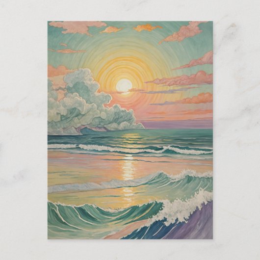 穏やかな夕日の波 ポストカード (正面)