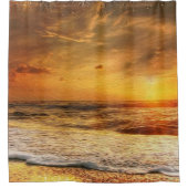 穏やかな夕日海ビーチ波 シャワーカーテン (正面)