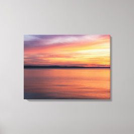 穏やかな夕焼けの湖畔風景写真 キャンバスプリント