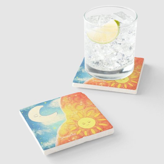 穏やかな太陽と月 ストーンコースター (横)