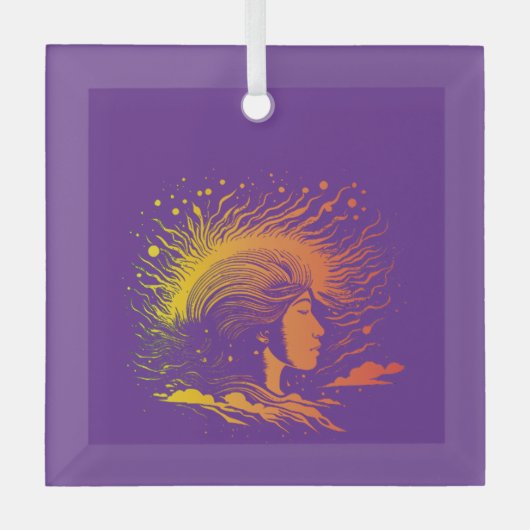 穏やかな女性のプロフィール。 ガラスオーナメント (正面)