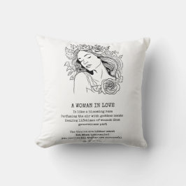 穏やかな女性、黒と白の薔薇 クッション