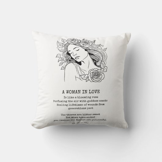 穏やかな女性、黒と白の薔薇 クッション (正面)