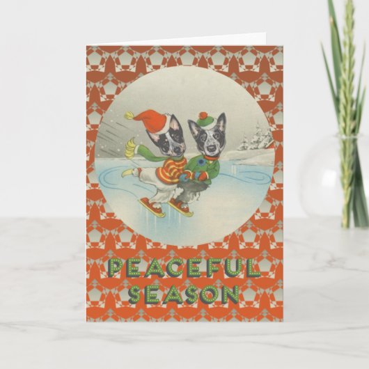 穏やかな季節：スケートで滑るオーストラリアの牛の犬 シーズンカード (正面)