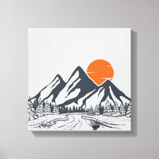 穏やかな山の夕日 キャンバスプリント