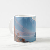 穏やかな山の湖と秋の木々の風景 コーヒーマグカップ (正面左)