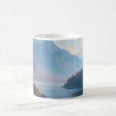 穏やかな山の湖と秋の木々の風景 コーヒーマグカップ (中央)