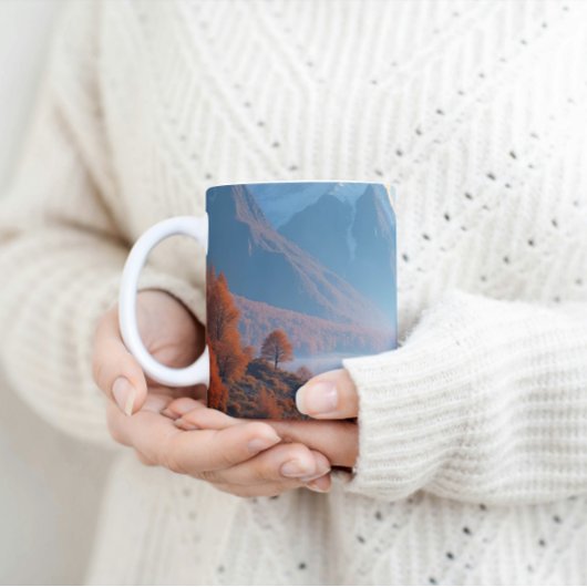 穏やかな山の湖と秋の木々の風景 コーヒーマグカップ