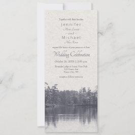 穏やかな山の湖のヴィンテージブルー結婚ー 招待状