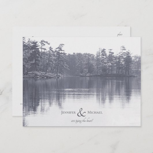 穏やかな山の湖の風景アンティークブルーグレー 案内ポストカード (正面/裏面)