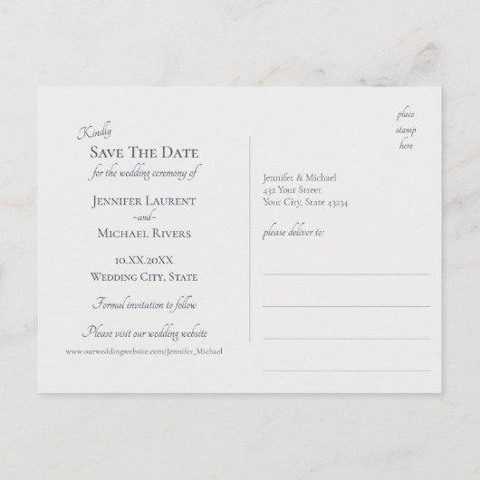 穏やかな山の湖の風景アンティークブルーグレー 案内ポストカード (裏面)