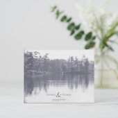 穏やかな山の湖の風景アンティークブルーグレー 案内ポストカード (スタンド正面)