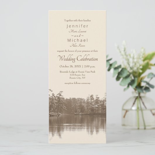 穏やかな山の湖の風景アンティーク写真 招待状 (スタンド正面)