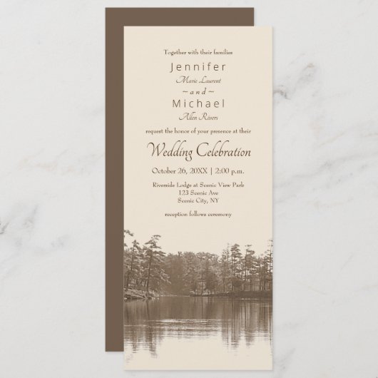 穏やかな山の湖の風景アンティーク写真 招待状 (正面/裏面)