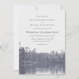 穏やかな山の湖の風景ブルー結婚グレイ 招待状