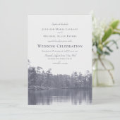 穏やかな山の湖の風景ブルー結婚グレイ 招待状 (スタンド正面)