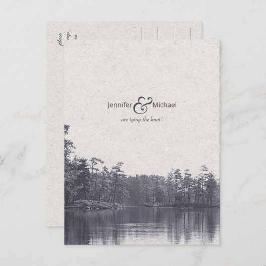 穏やかな山の湖の風景ヴィンテージ写真青 案内ポストカード (正面/裏面)