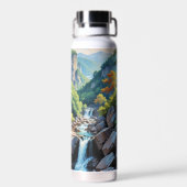 穏やかな山の滝の風景 ウォーターボトル (背面)
