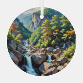 穏やかな山の滝の風景 ガラスオーナメント (裏面)