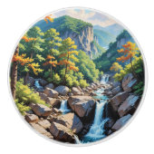 穏やかな山の滝の風景 セラミックノブ (正面)