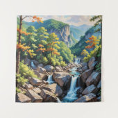 穏やかな山の滝の風景 タペストリー (正面)