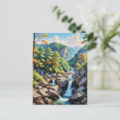 穏やかな山の滝の風景 ポストカード (スタンド正面)