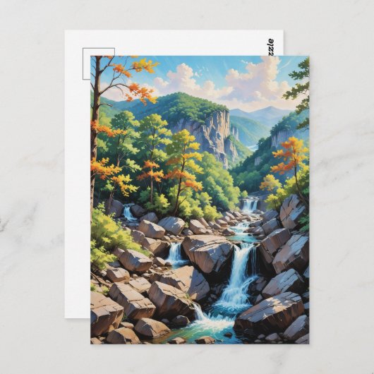 穏やかな山の滝の風景 ポストカード (正面/裏面)