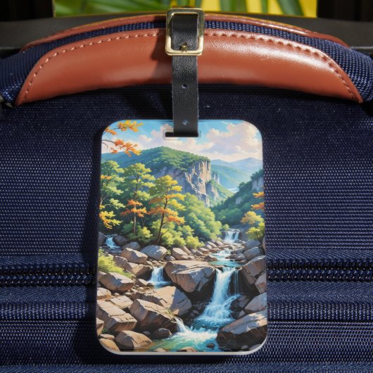 穏やかな山の滝の風景 ラゲッジタグ (正面インサイチュ2)