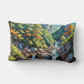 穏やかな山の滝の風景 ランバークッション (裏面)