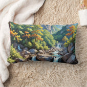 穏やかな山の滝の風景 ランバークッション (ブランケット)