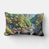 穏やかな山の滝の風景 ランバークッション (正面)