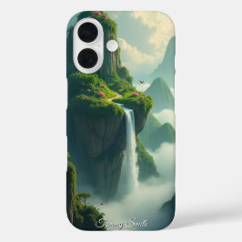 穏やかな山の滝風景 iPhone 16ケース