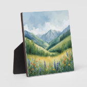 穏やかな山の牧草地 – 水彩自然壁 フォトプラーク (正面)