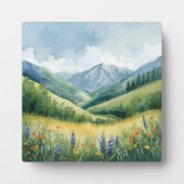 穏やかな山の草原 - 水彩自然壁画 フォトプラーク (正面)