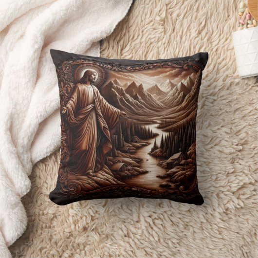 穏やかな山の風景でイエス様を迎え クッション (ブランケット)