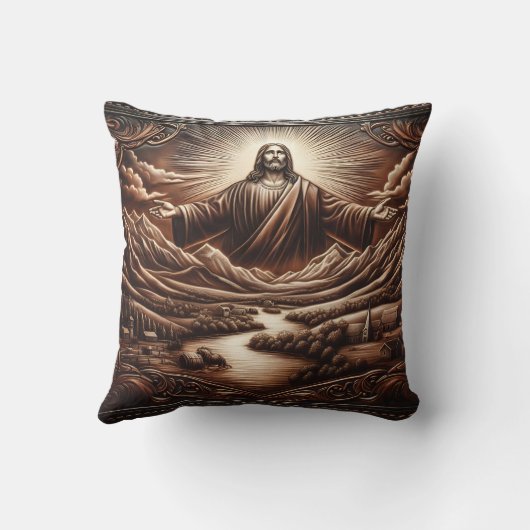 穏やかな山の風景でイエス様を迎え クッション (裏面)
