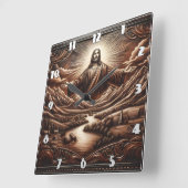 穏やかな山の風景でイエス様を迎え スクエア壁時計 (傾斜)