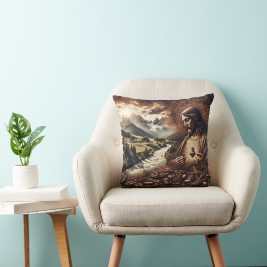 穏やかな山の風景を見下ろすイエス クッション (椅子)