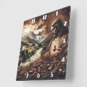 穏やかな山の風景を見下ろすイエス スクエア壁時計 (傾斜)