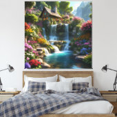 穏やかな山小屋の滝の花 キャンバスプリント (インサイチュ (寝室))