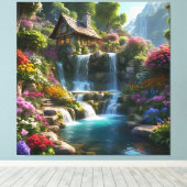 穏やかな山小屋の滝の花 キャンバスプリント (インサイチュ (ウッドフロア))