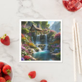 穏やかな山小屋の滝の花 スタンダードカクテルナプキン (インサイチュ)